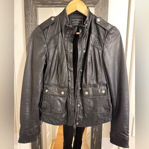 Lucky Brand  - Black - Soft Lambs Leather Classic Motorcycle Jacket - Womens Sm